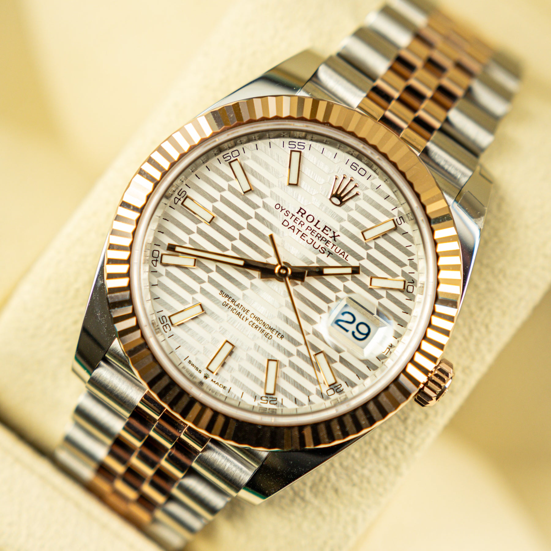 2023 Rolex DATEJUST 41mm Steel & Everose Gold, Fluted Bezel, Motif Dial 126331 AT RR JEWELLERS YARM