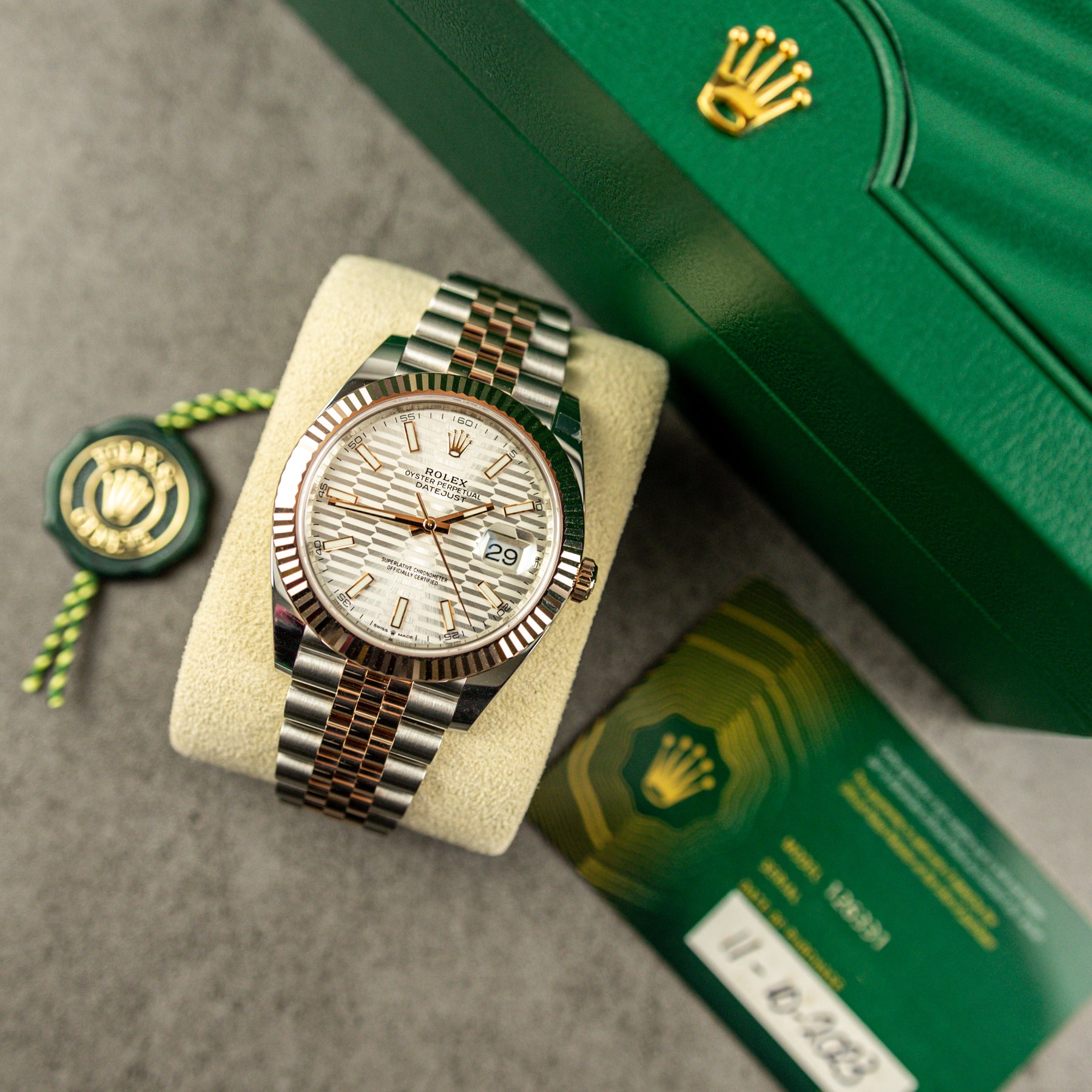 2023 Rolex DATEJUST 41mm Steel & Everose Gold, Fluted Bezel, Motif Dial 126331 AT RR JEWELLERS YARM