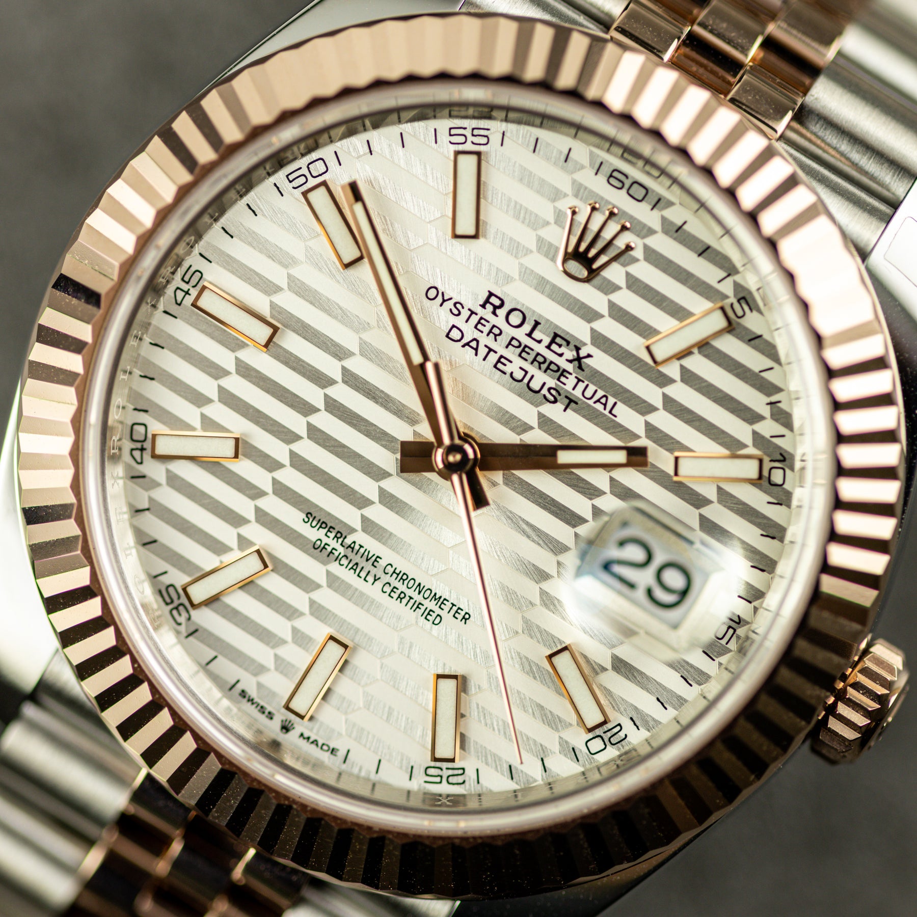 2023 Rolex DATEJUST 41mm Steel & Everose Gold, Fluted Bezel, Motif Dial 126331 AT RR JEWELLERS YARM