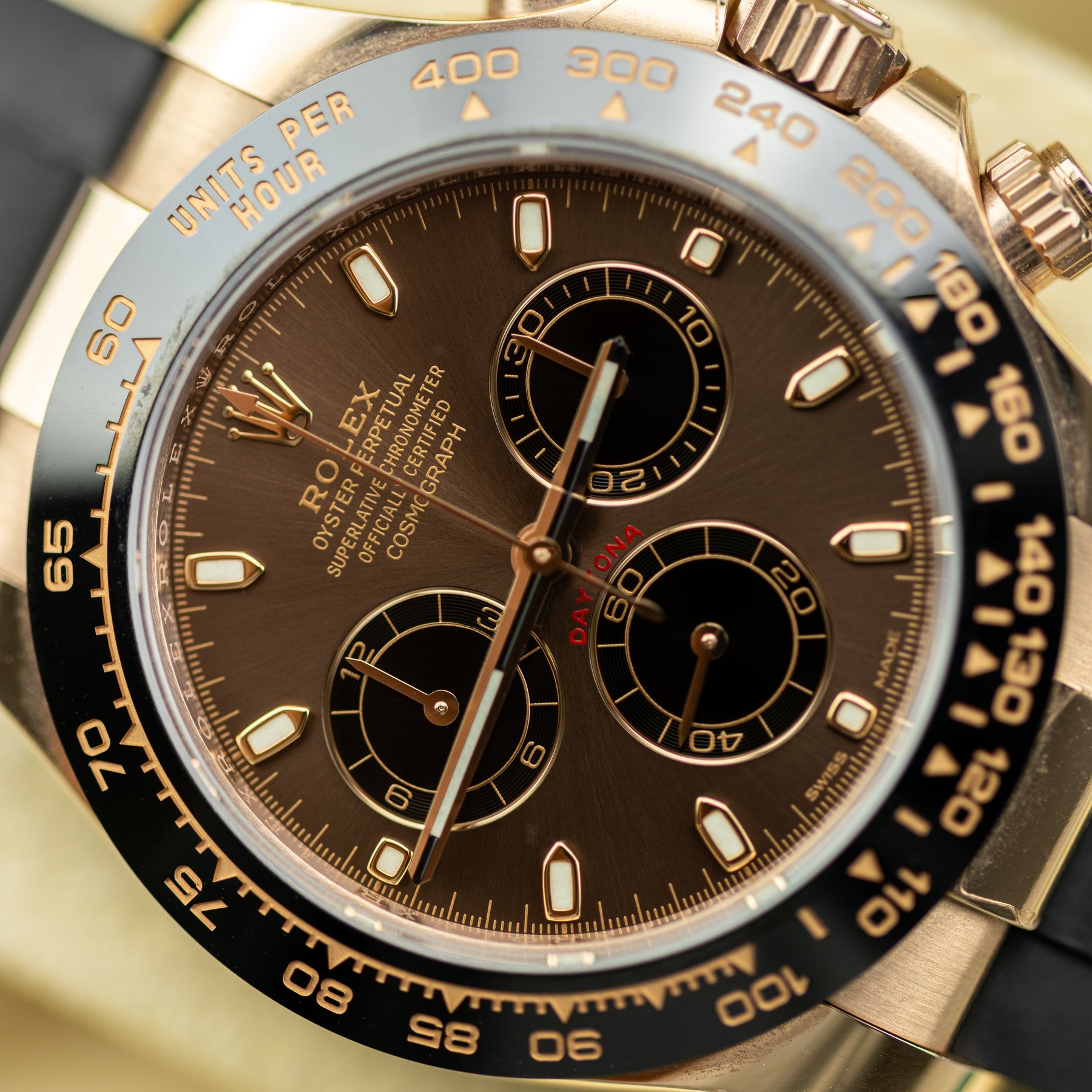 2022 Rolex COSMOGRAPH DAYTONA Everose Gold, Oysterflex, Chocolate Dial, 40mm 116500LN Available at RR Jewellers Yarm