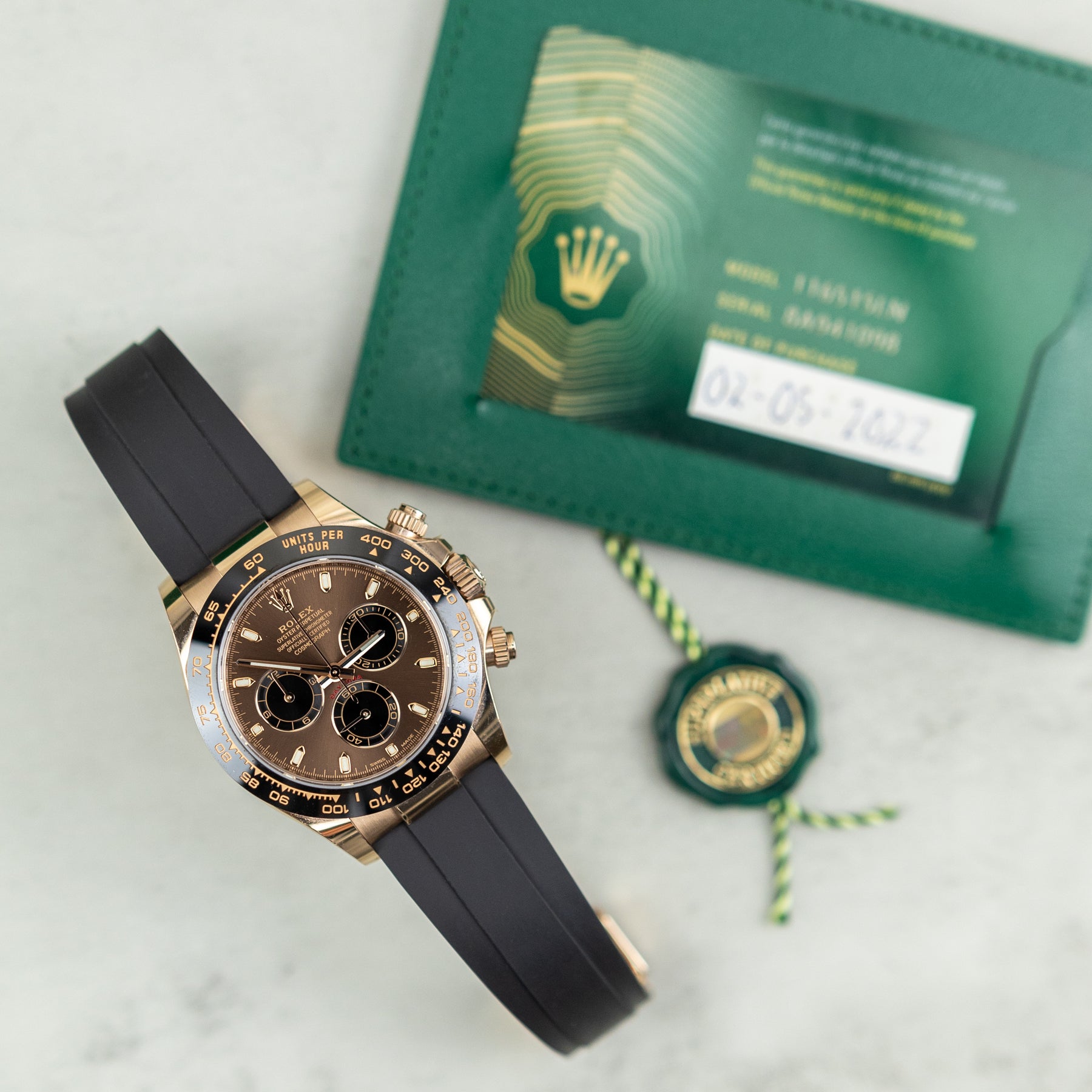 2022 Rolex COSMOGRAPH DAYTONA Everose Gold, Oysterflex, Chocolate Dial, 40mm 116500LN Available at RR Jewellers Yarm