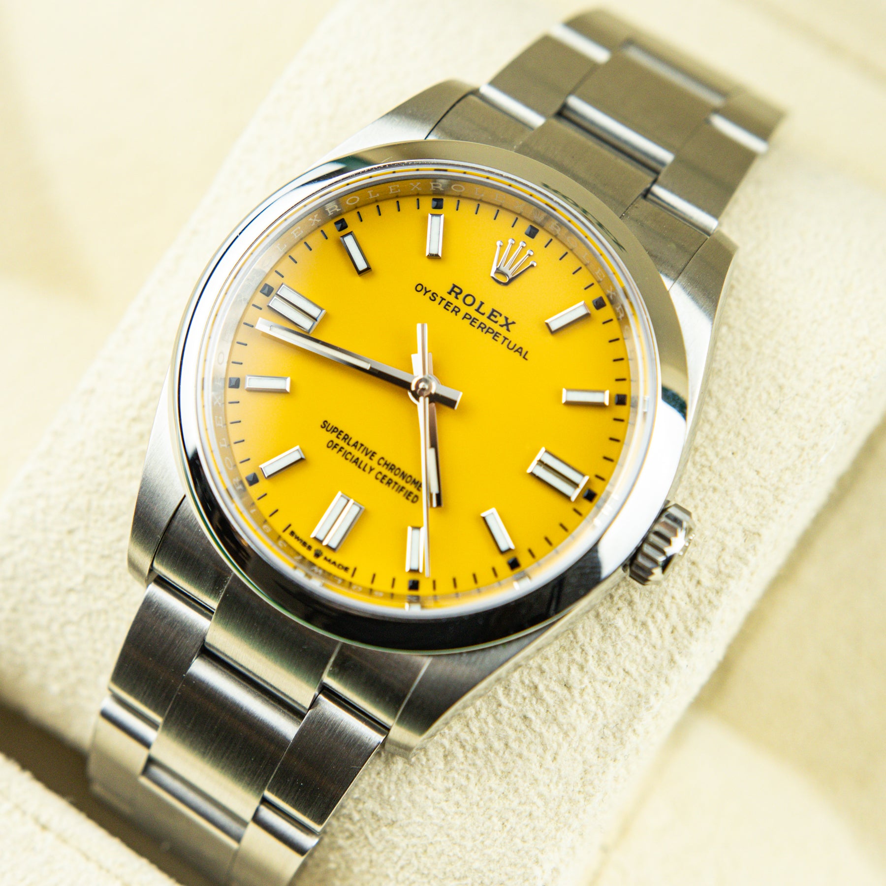 Unworn Pre - Owned 2022 Rolex OYSTER PERPETUAL 36mm Oystersteel Yellow Dial 126000 RR Jewellers Yarm