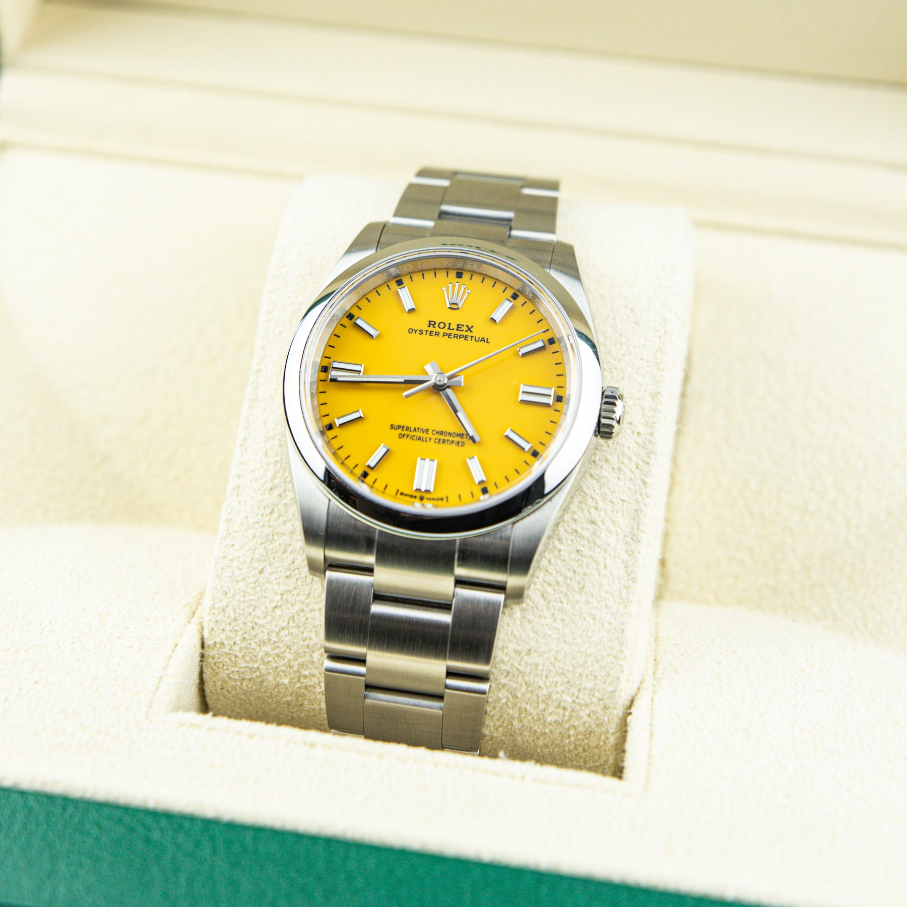 Unworn Pre - Owned 2022 Rolex OYSTER PERPETUAL 36mm Oystersteel Yellow Dial 126000 RR Jewellers Yarm