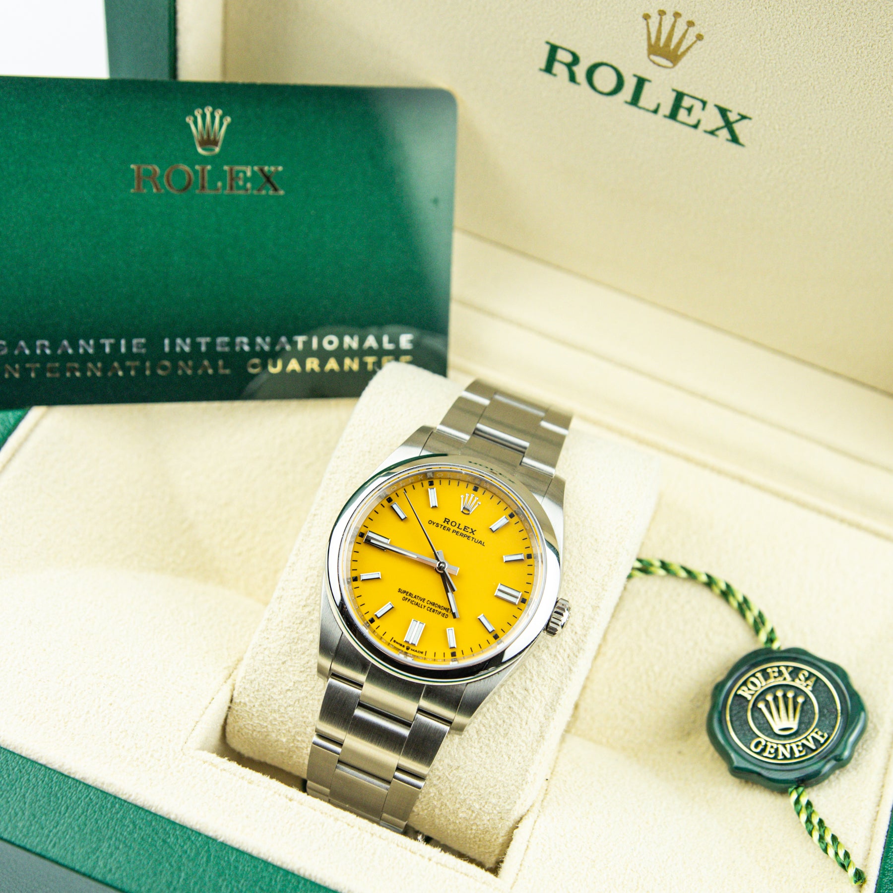 Unworn Pre - Owned 2022 Rolex OYSTER PERPETUAL 36mm Oystersteel Yellow Dial 126000 RR Jewellers Yarm