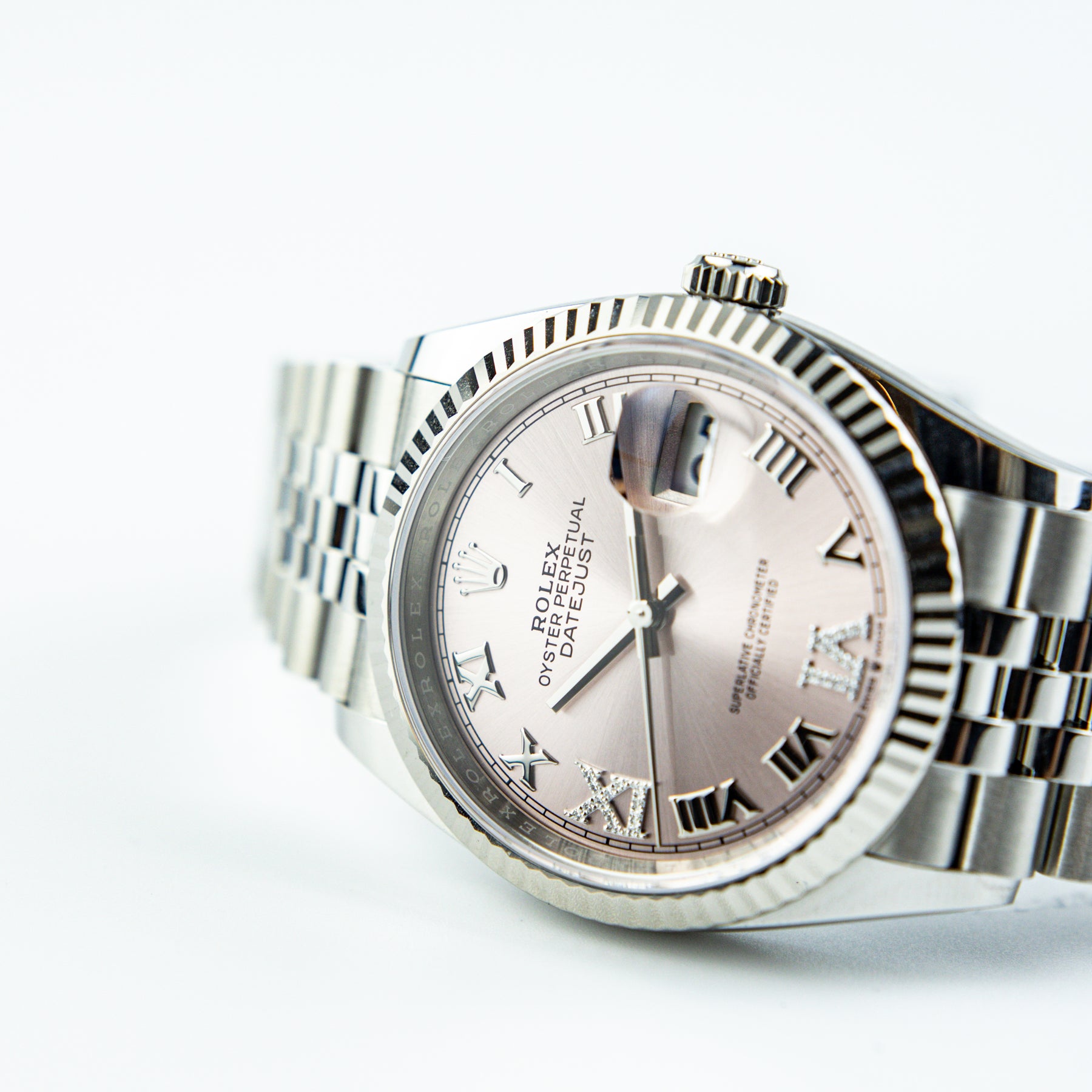 2023 Rolex DATEJUST 36mm Steel Pink Dial Roman VI IX AT RR JEWELLERS YARM