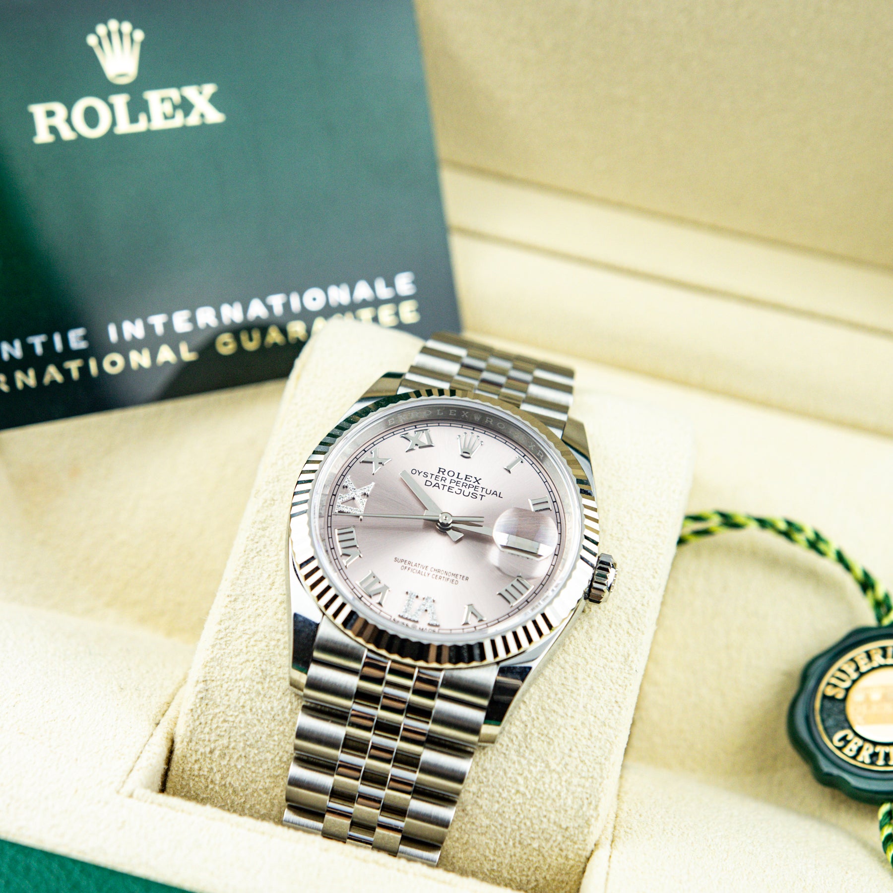 2023 Rolex DATEJUST 36mm Steel Pink Dial Roman VI IX AT RR JEWELLERS YARM