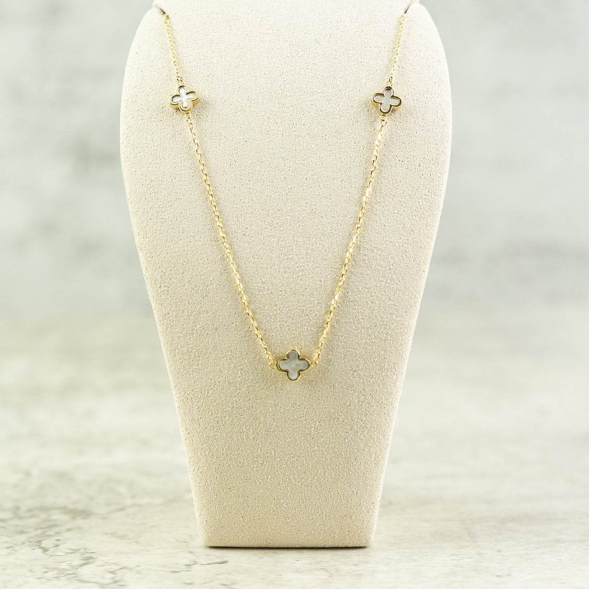 Designer Inspired 9ct Yellow Gold 3 Mother Of Pearl Petal Necklace at RR JEWELLERS