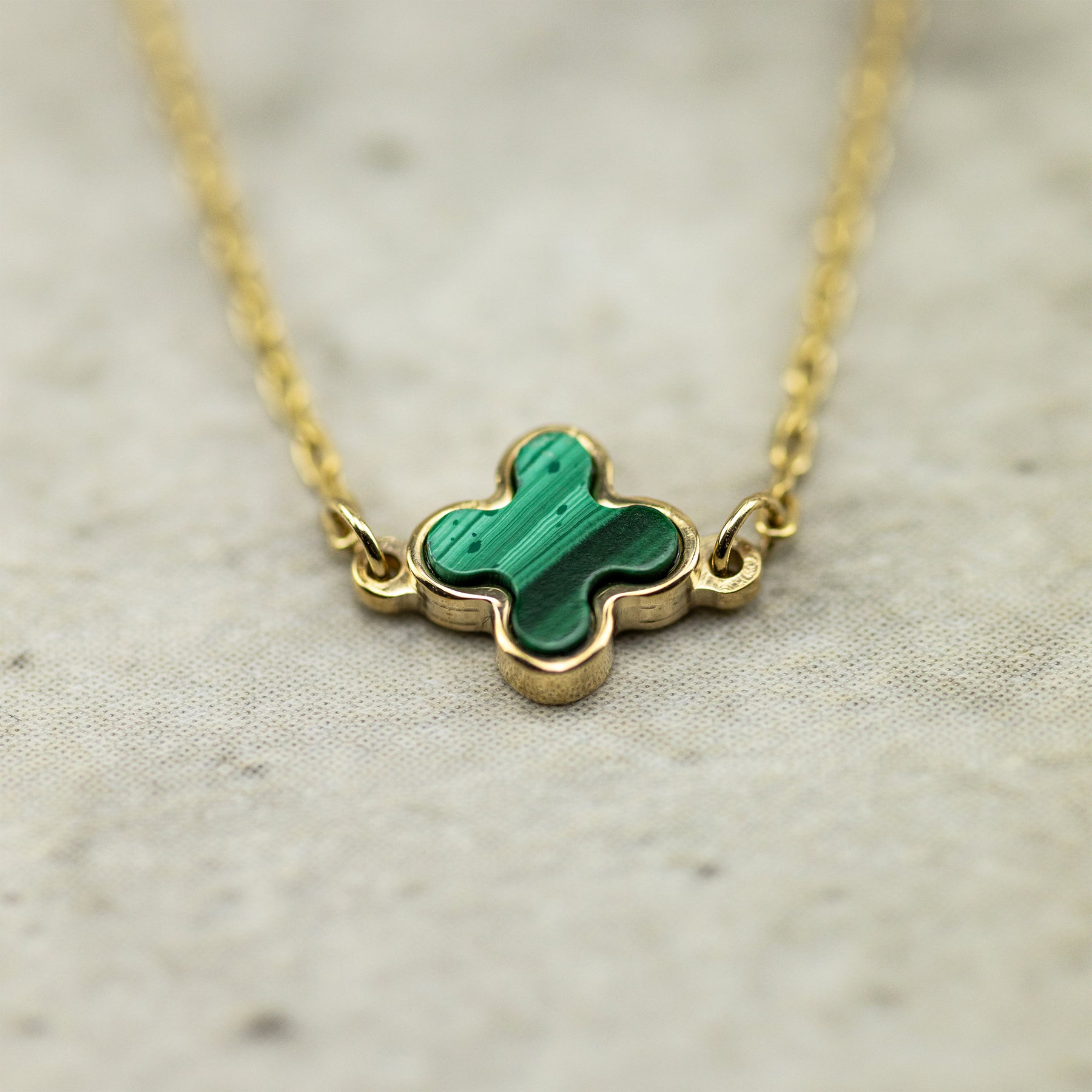 Designer Inspired 9ct Yellow Gold 3 Malachite Petal Necklace AT RR JEWELLERS YARM