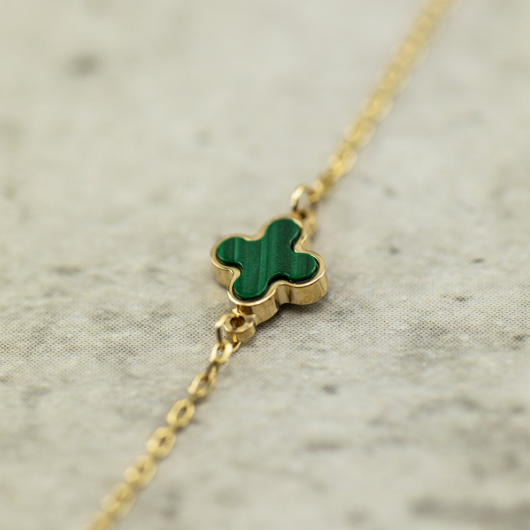 Designer Inspired 9ct Yellow Gold 3 Malachite Petal Necklace AT RR JEWELLERS YARM