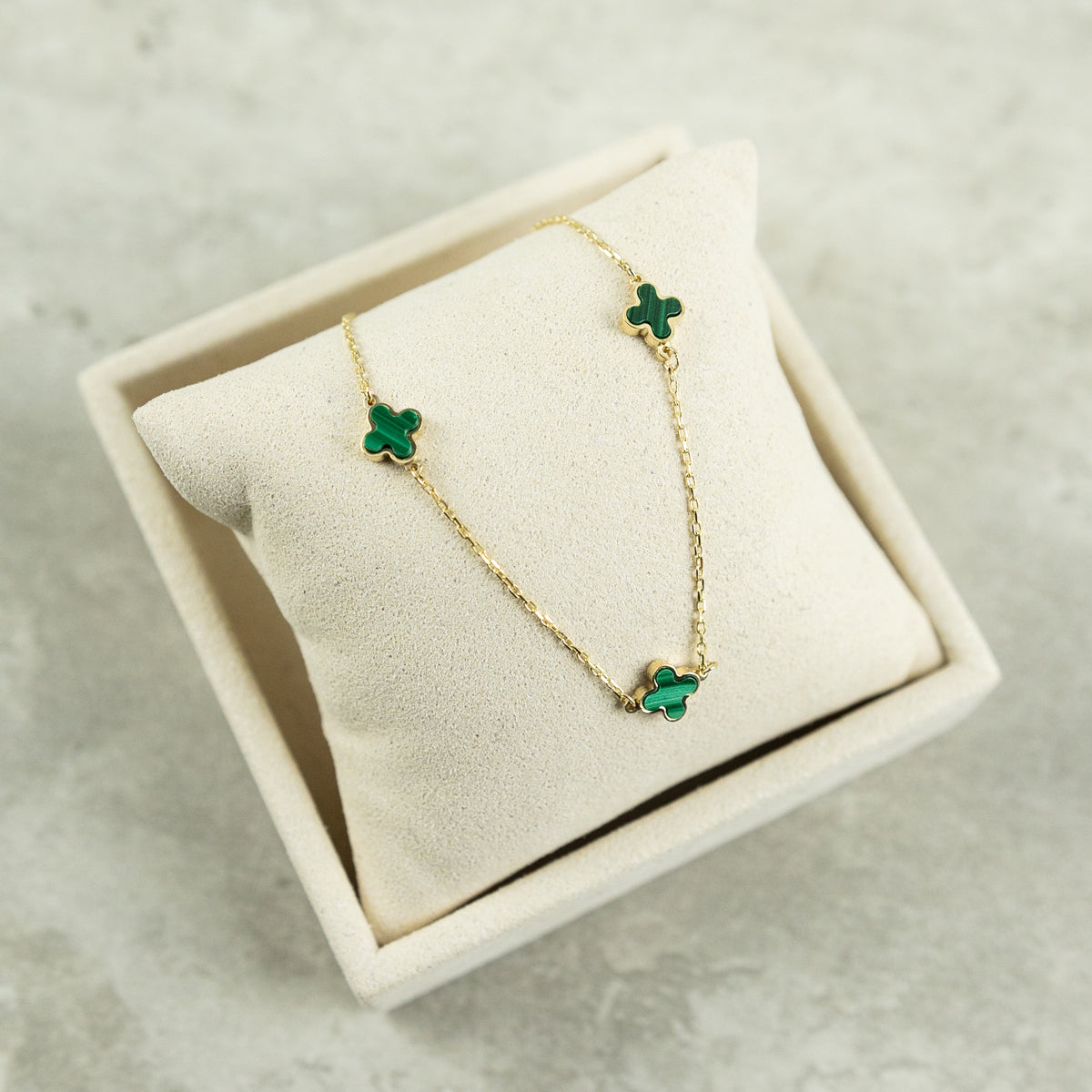 Designer Inspired 9ct Yellow Gold 3 Malachite Petal Bracelet AVAILABLE AT RR JEWELLERS YARM