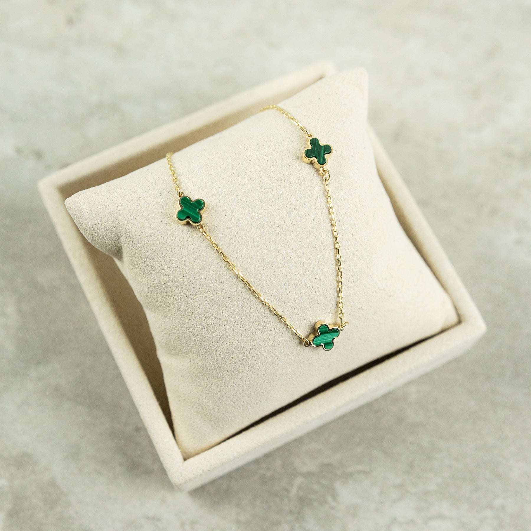 Designer Inspired 9ct Yellow Gold 3 Malachite Petal Bracelet AVAILABLE AT RR JEWELLERS YARM