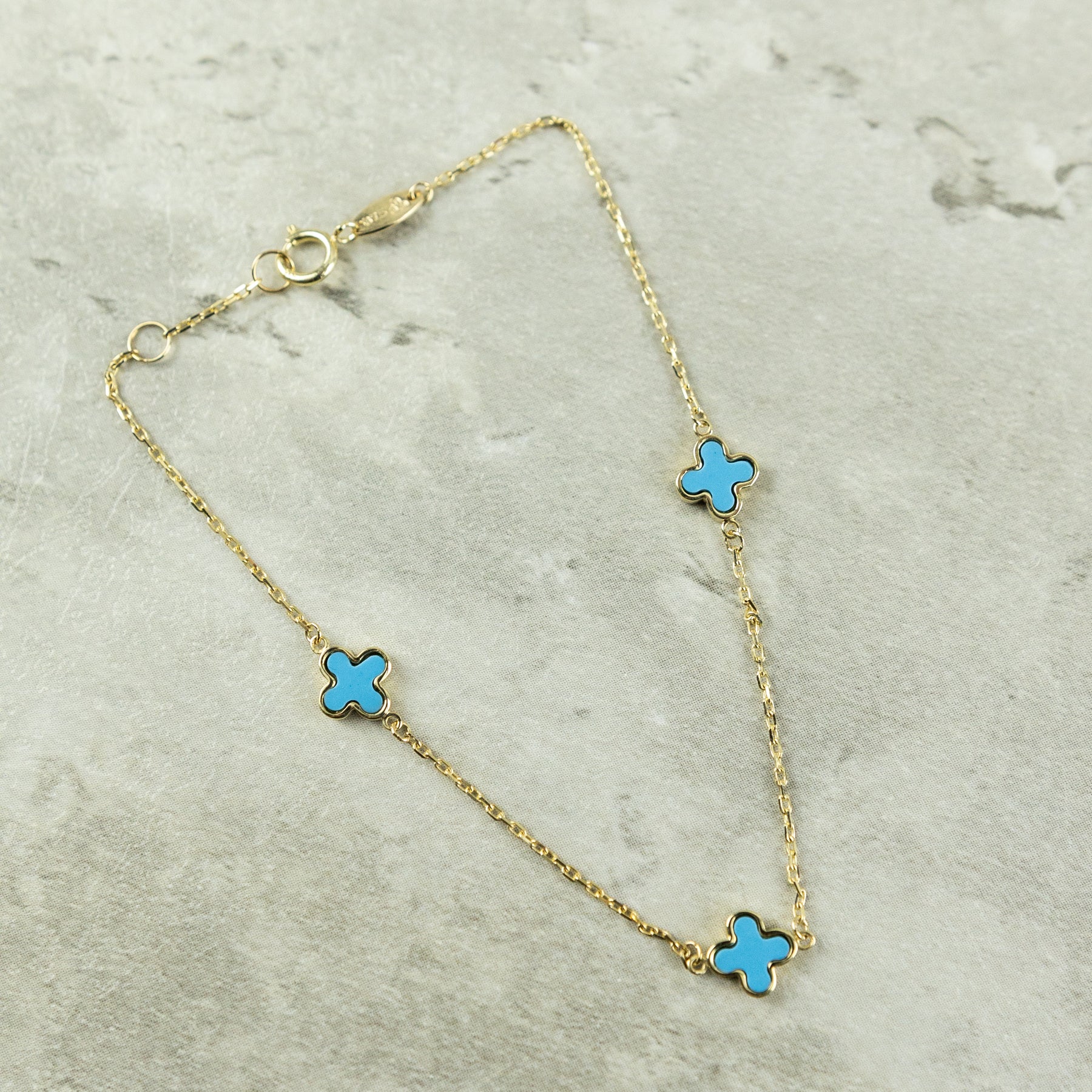 Designer Inspired 9ct Yellow Gold 3 Turquoise Petal Bracelet