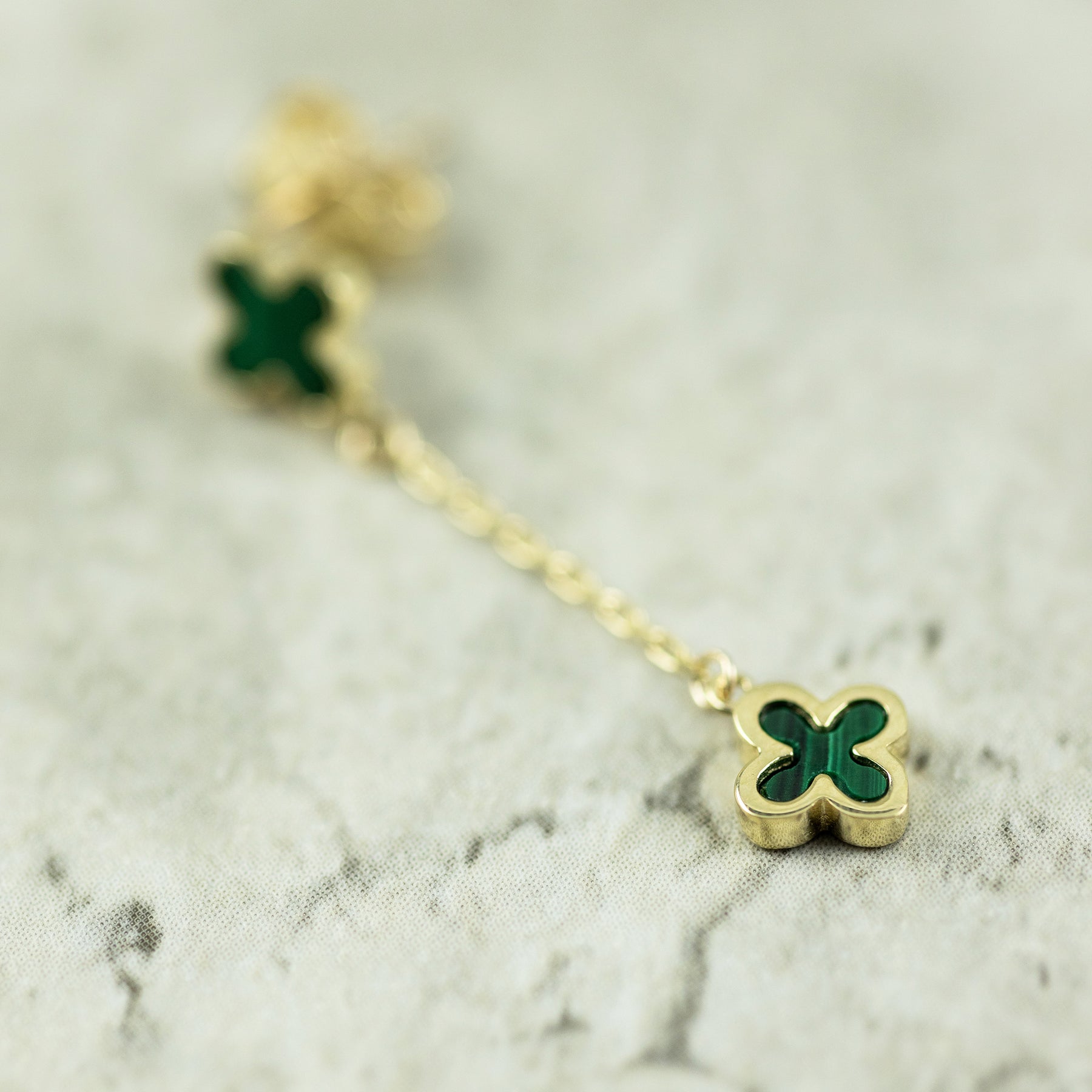 Designer Inspired 9ct Yellow Gold 2 Malachite Petal Earrings Available at RR Jewellers Yarm UK