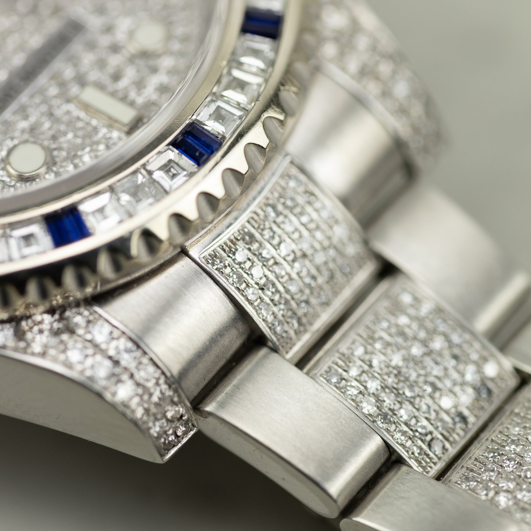 Pre - Owned Worn 2013 Rolex GMT-Master II 40mm Custom Diamond Dial, Case, Bracelet 116710LN Full set with box, papers & spare link YARM RR JEWELLERS