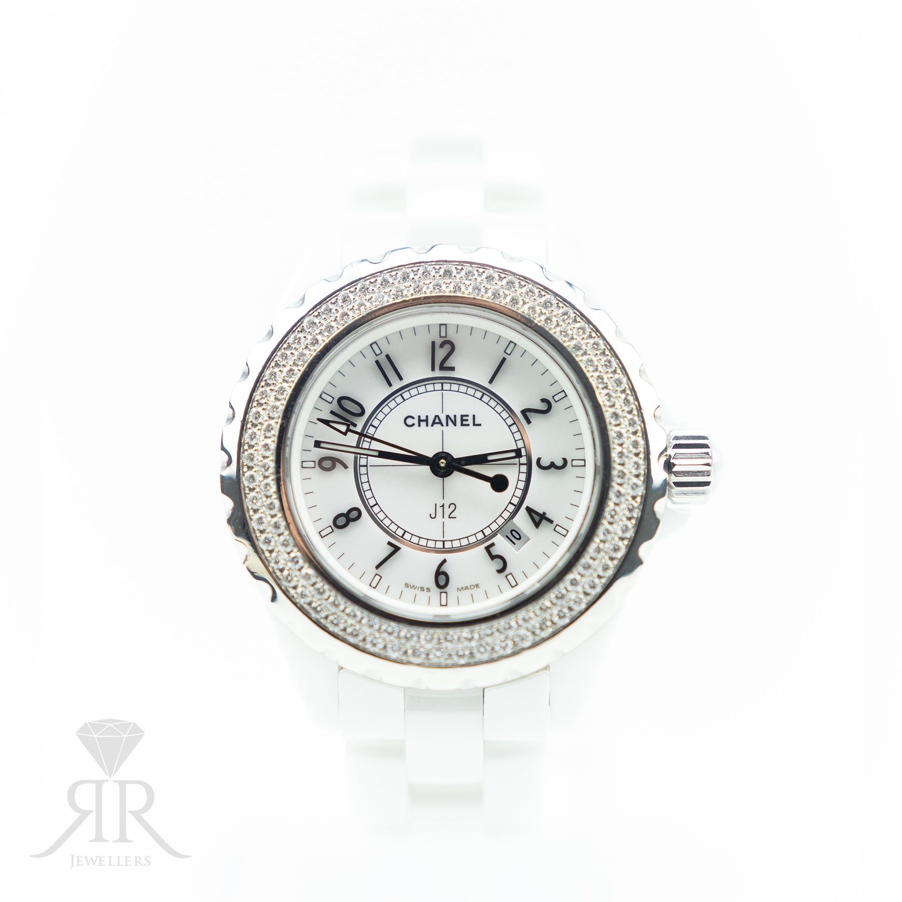 2007 Chanel J12 Date, White Ceramic & Diamond Bezel, 33mm, H0967