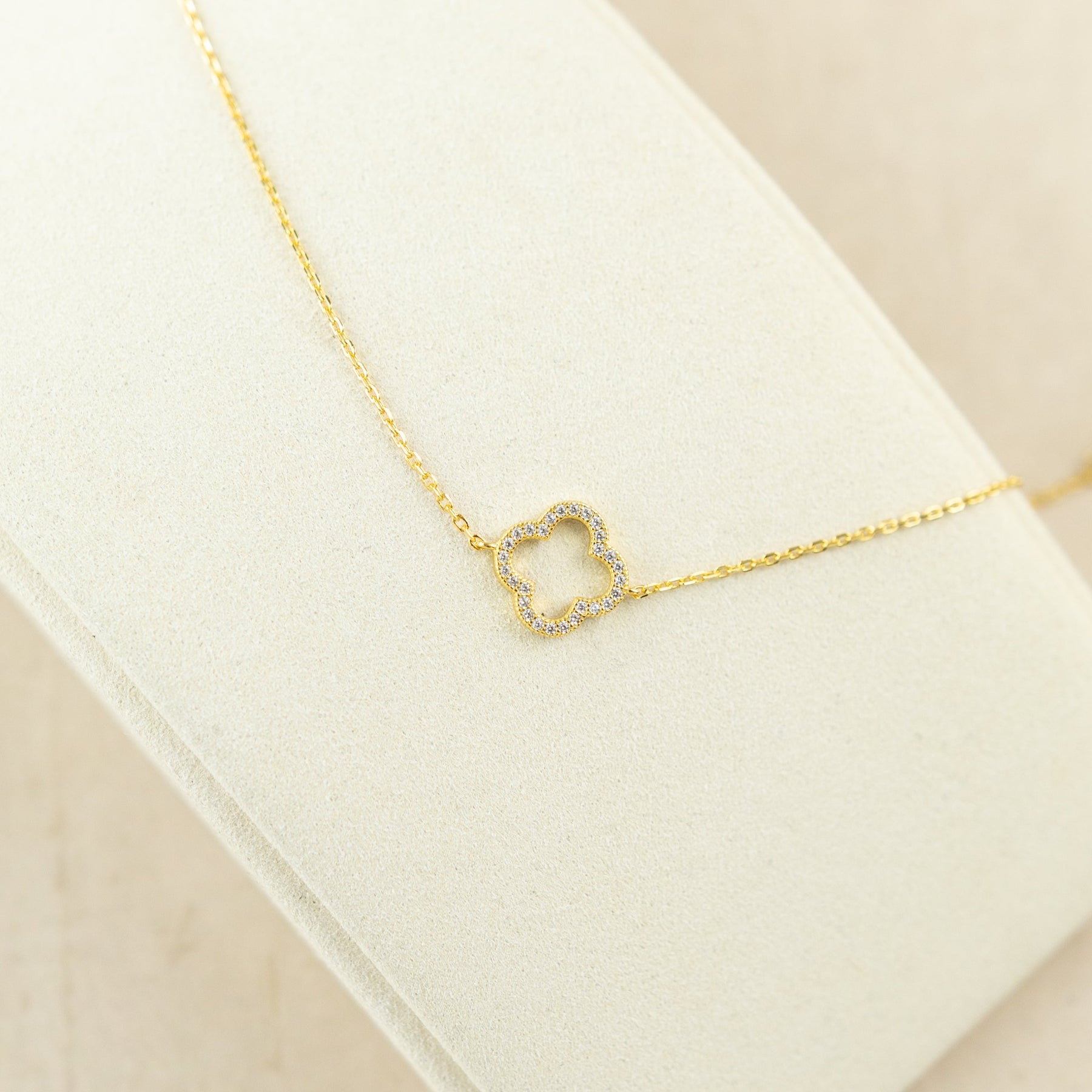 Designer inspired silver 14ct gold plated cz single open clover bracelet