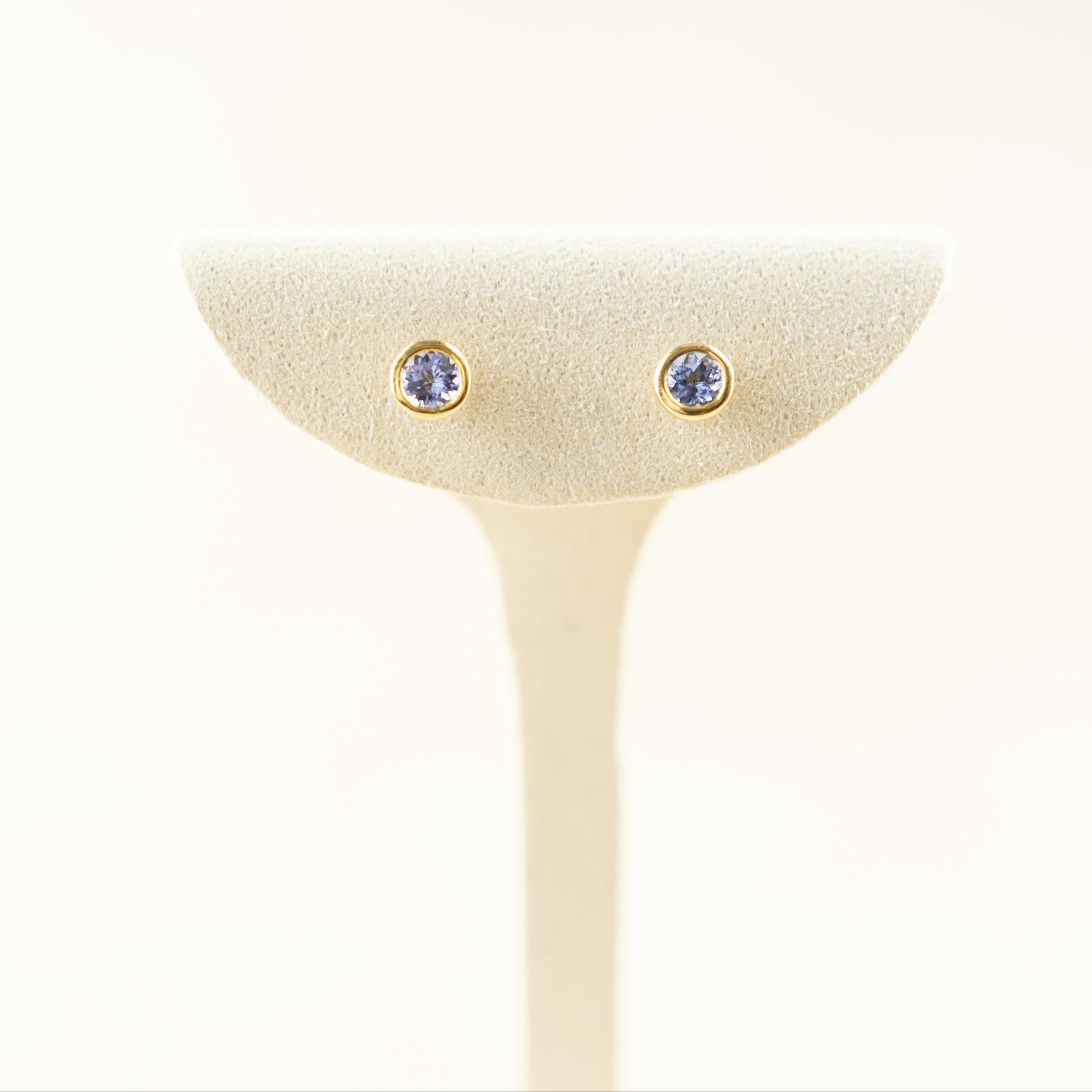 9 Karat Yellow Gold Smooth Bevel Tanzanite Studs at RR Jewellers Yarm UK