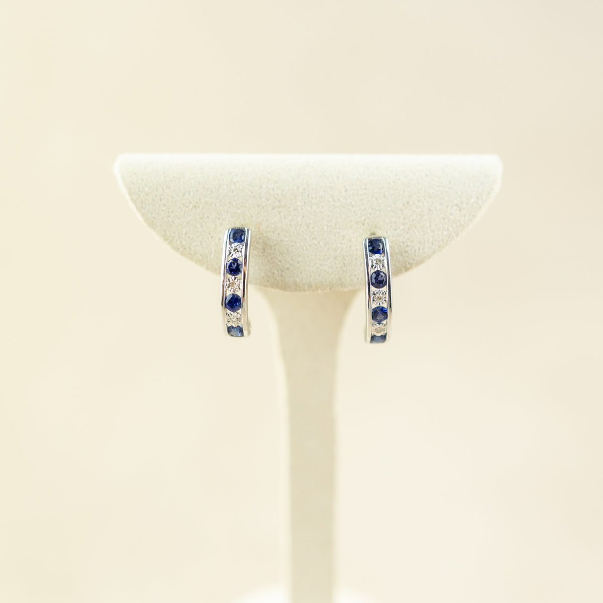 9 Karat White Gold Sapphire & Diamond Half Hoops