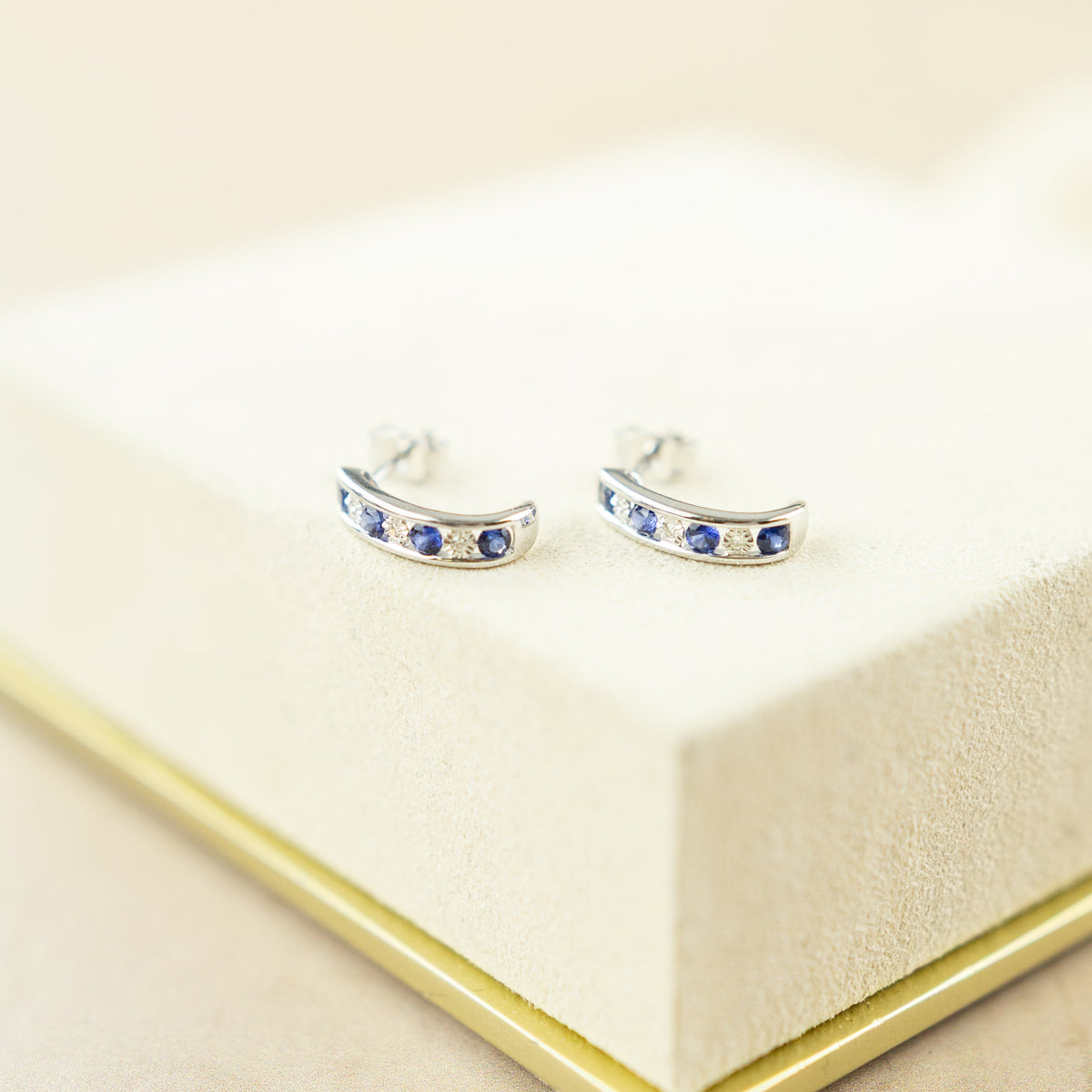 9 Karat White Gold Sapphire & Diamond Half Hoops