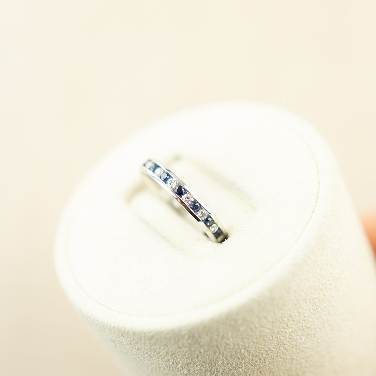 9 Karat White Gold Sapphire & Diamond Half Eternity Ring