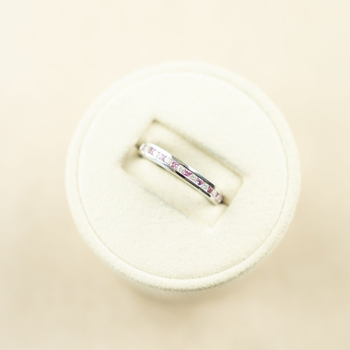 18 Karat White Gold Pink Sapphire & Diamond Half Eternity Ring