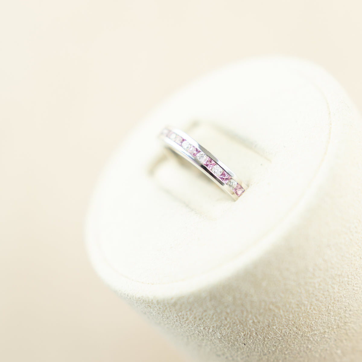 18 Karat White Gold Pink Sapphire & Diamond Half Eternity Ring