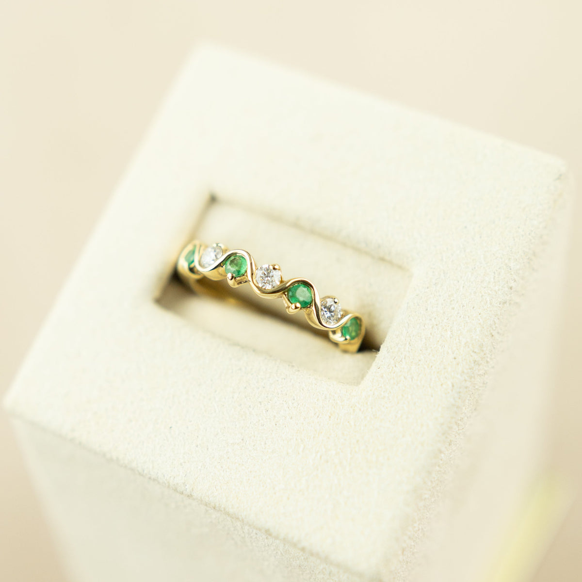 9 Karat Yellow Gold Emerald & Diamond Eternity Ring