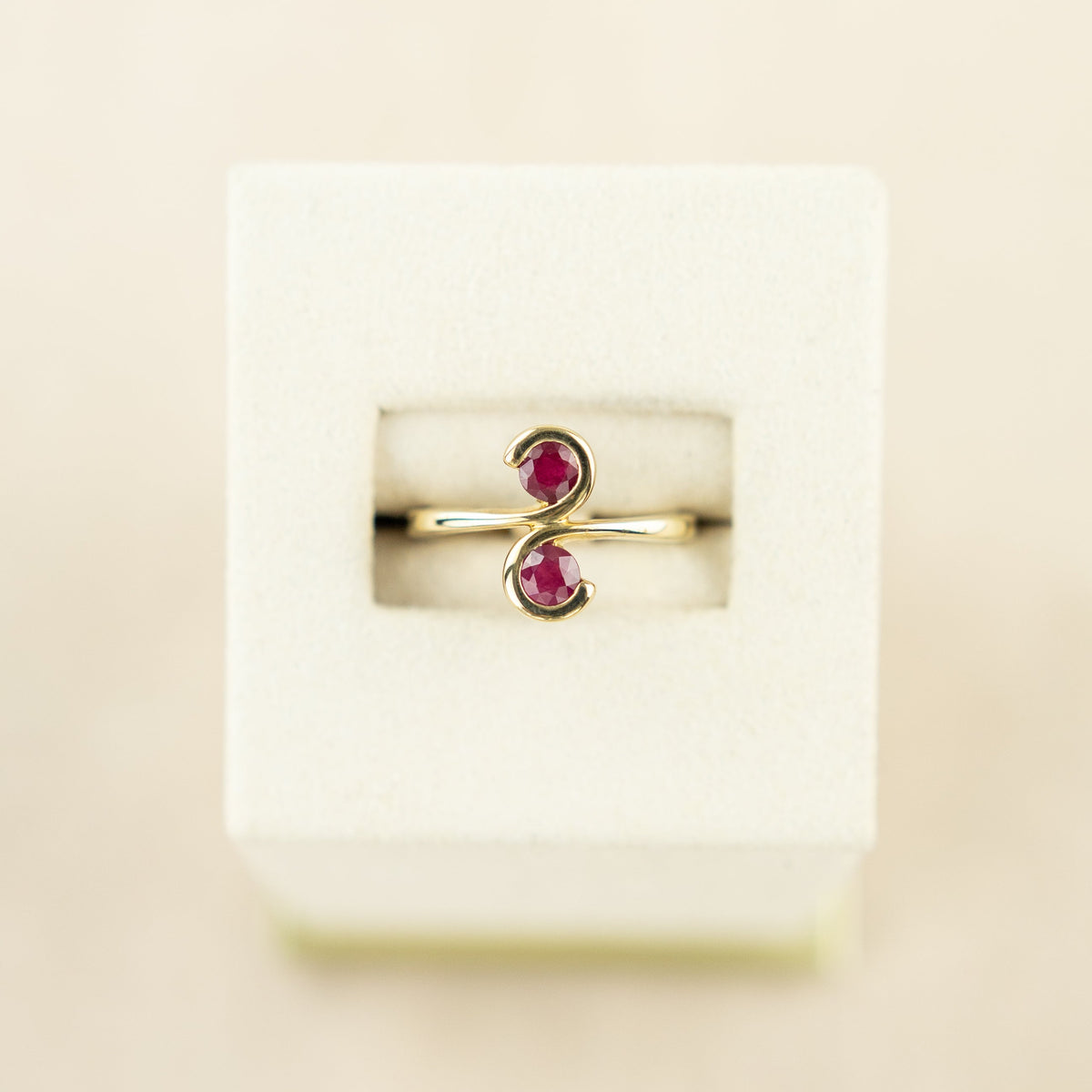 9 Karat Yellow Gold Ruby Swirl Ring