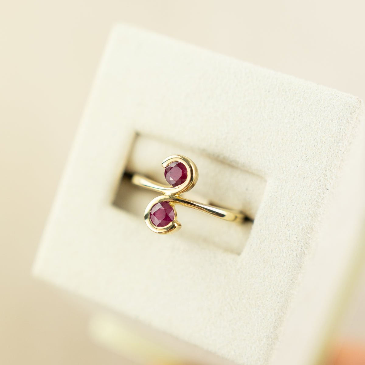 9 Karat Yellow Gold Ruby Swirl Ring