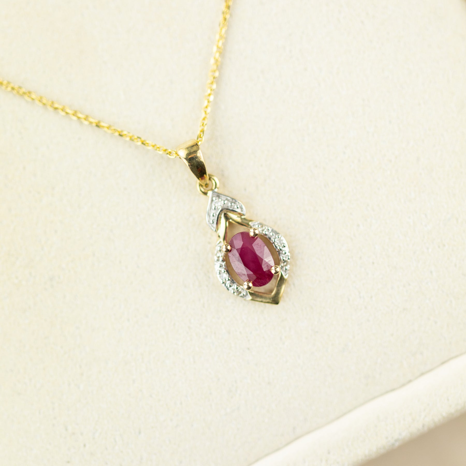 9 Karat Yellow Gold Ruby & Diamond Motif Pendant