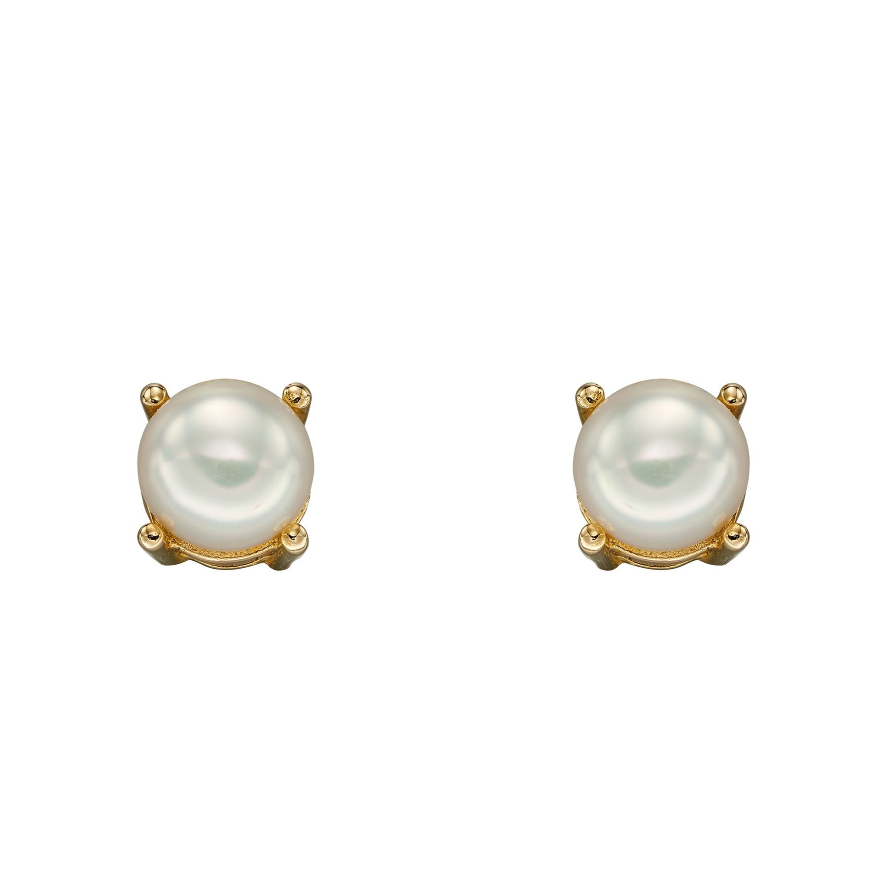 9ct yellow gold cream pearl 4 claw set stud earrings