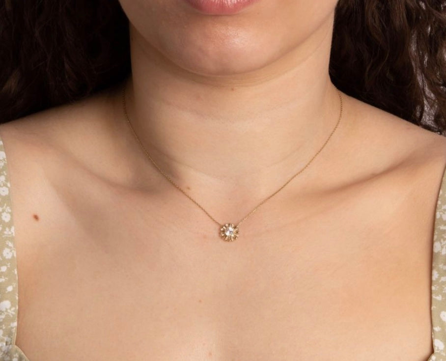 9ct yellow gold white topaz and diamond sunray necklace