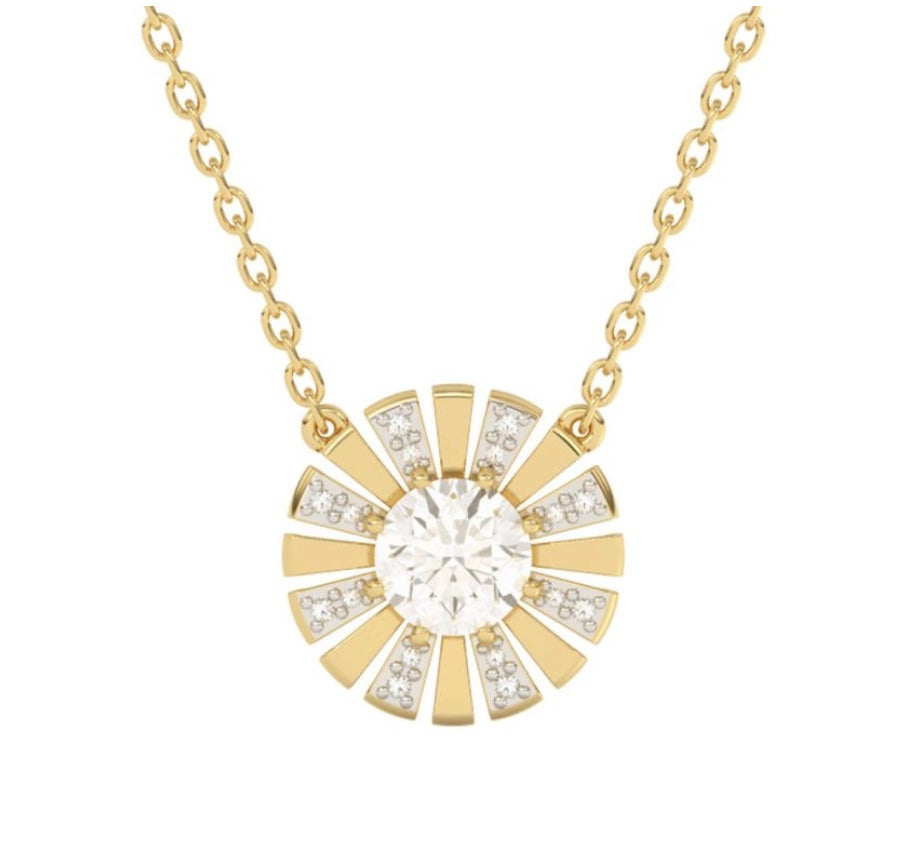 9ct yellow gold white topaz and diamond sunray necklace