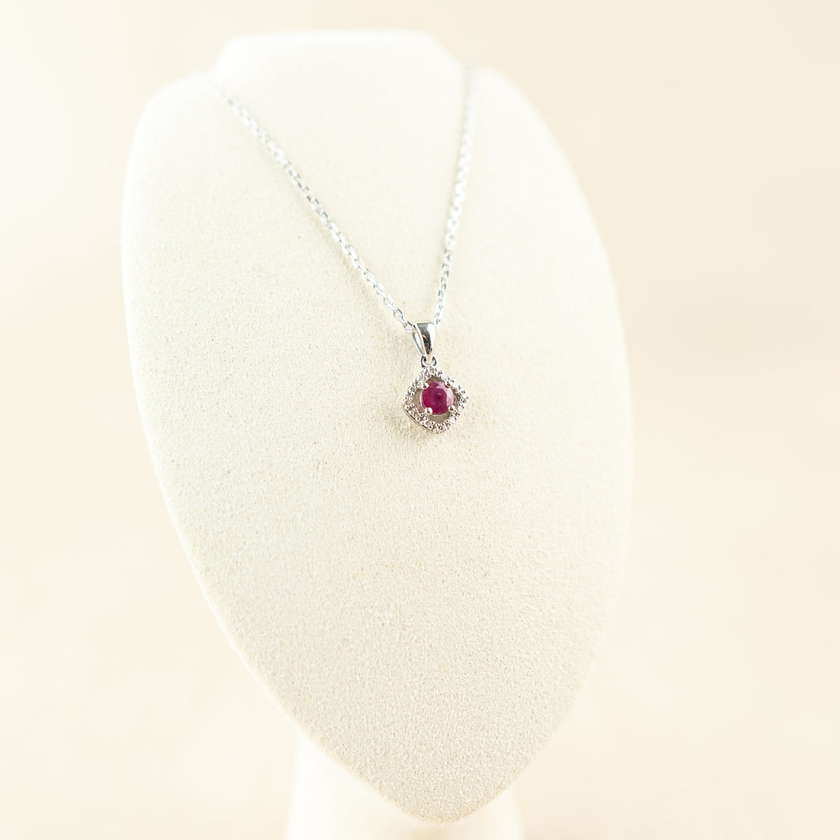 9 Karat White Gold Ruby & Diamond Halo Pendant