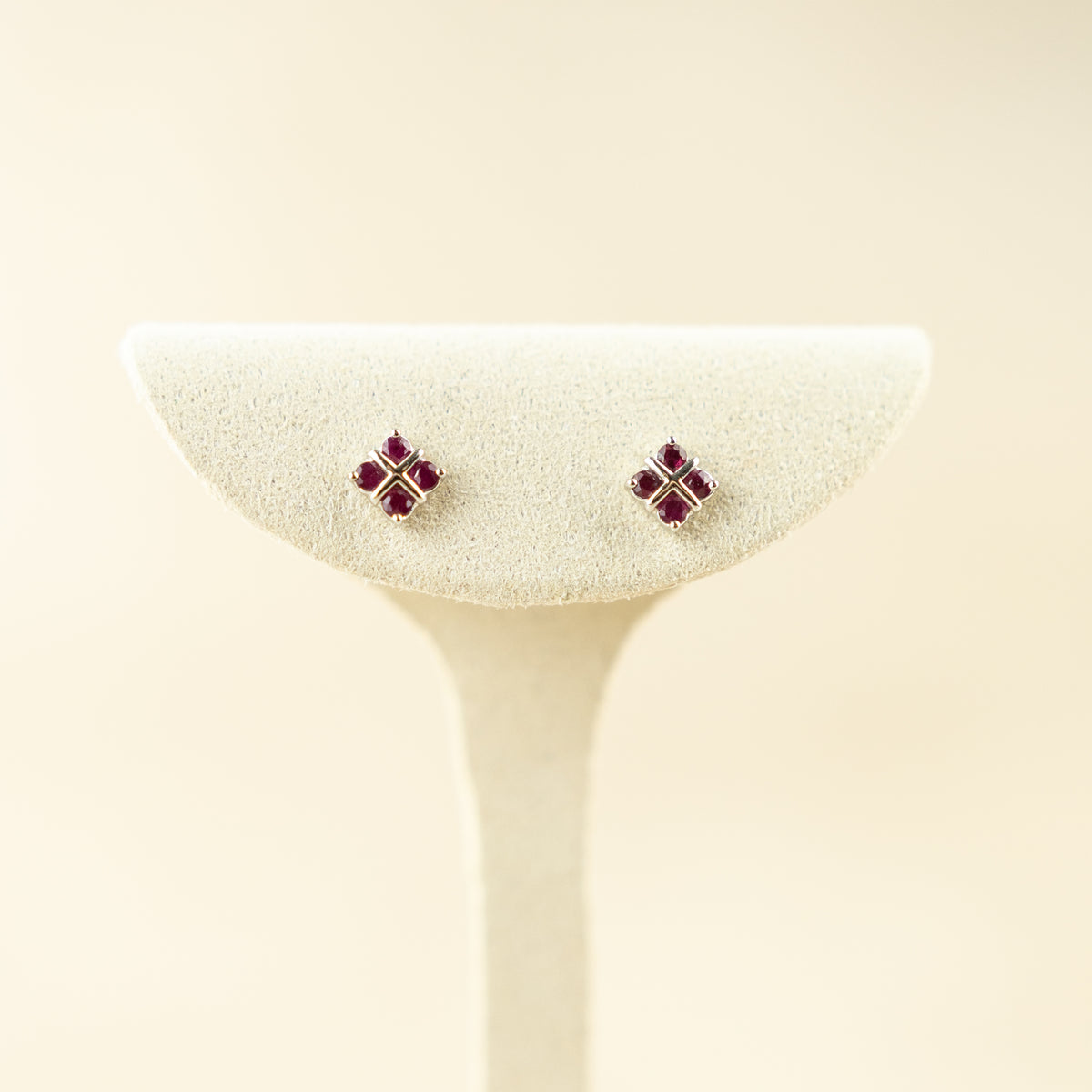 9 Karat White Gold Ruby Cluster Earrings