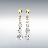 9ct yellow gold graduated 5 cubic zirconia drop earrings