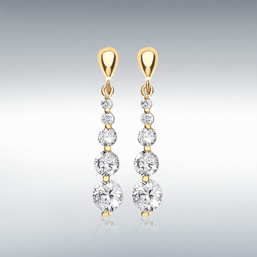 9ct yellow gold graduated 5 cubic zirconia drop earrings