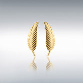 9ct yellow gold diamond cut leaf stud earrings