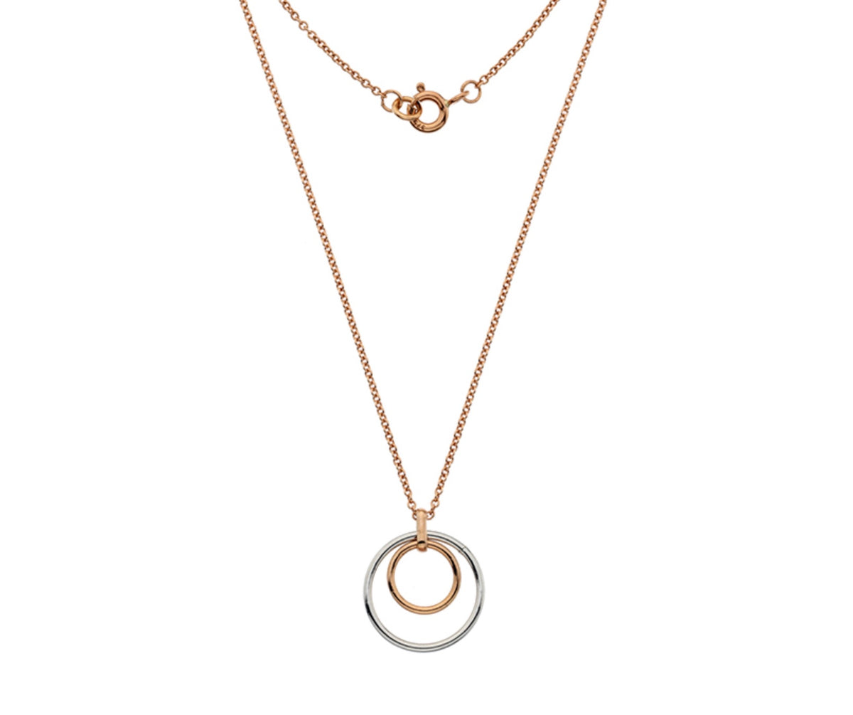 9ct rose and white gold double open circle necklace