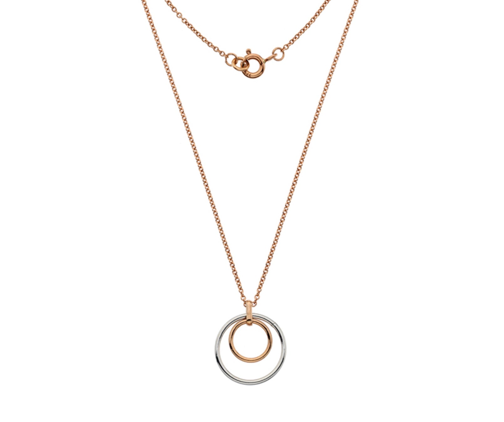 9ct rose and white gold double open circle necklace