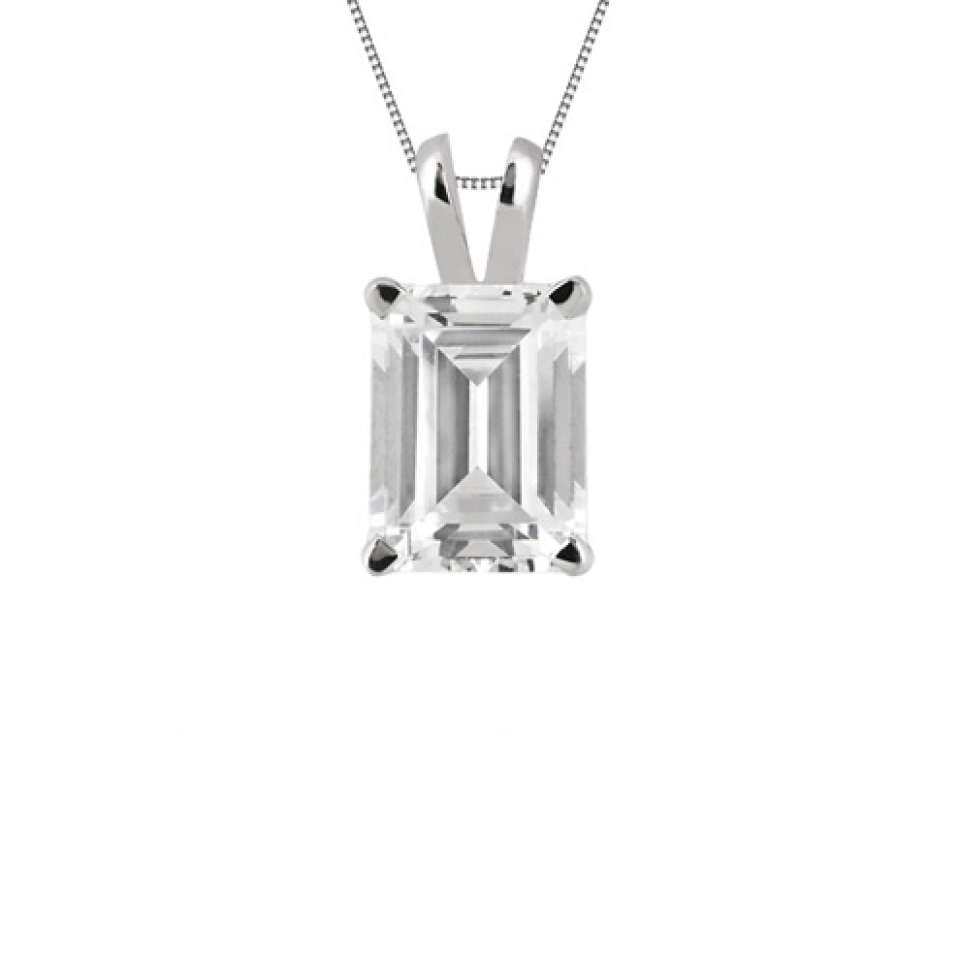 9ct white gold emerald cut D colour lab diamond 4 claw split bale pendant 1.04ct