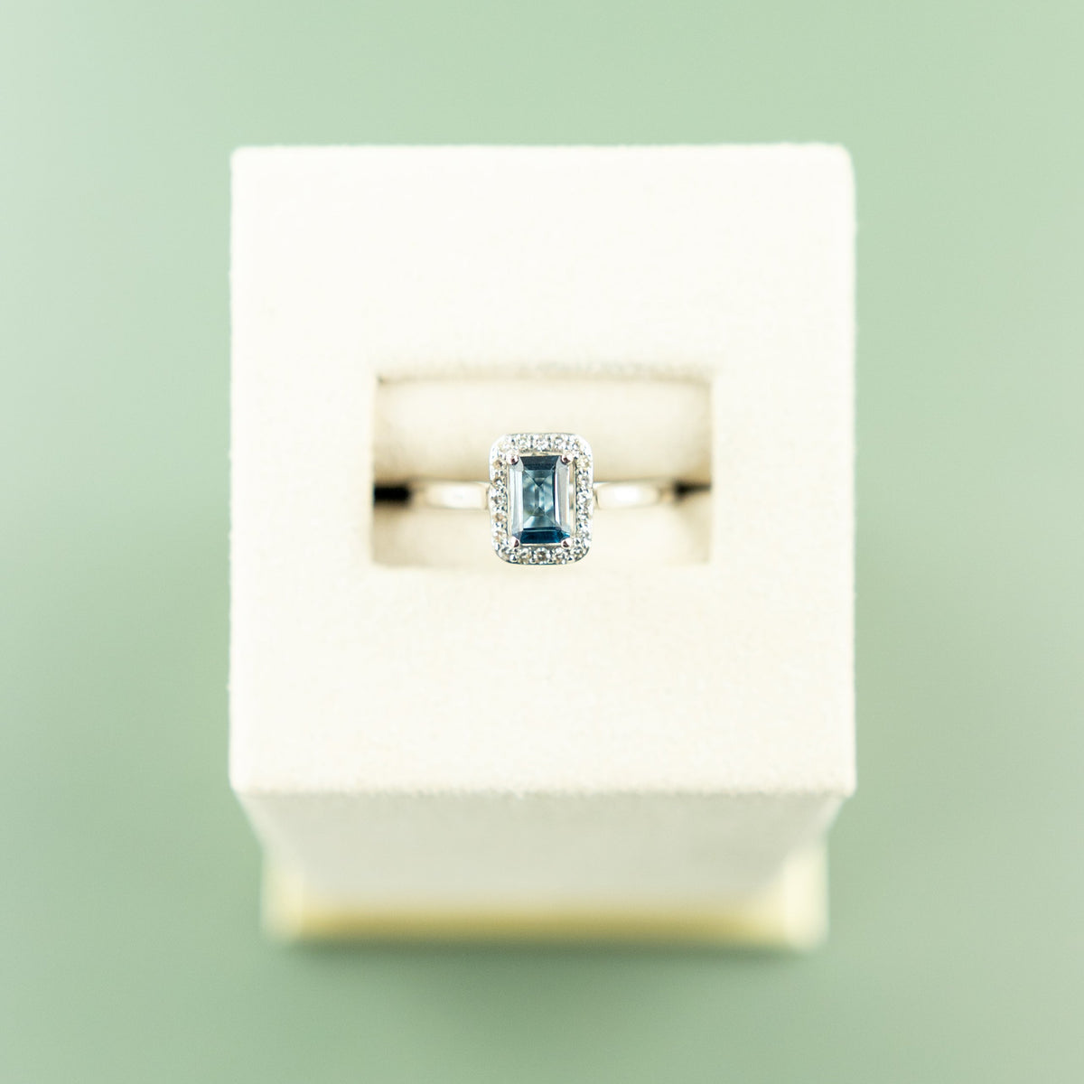 9 Karat White Gold Emerald Cut London Blue Topaz Ring
