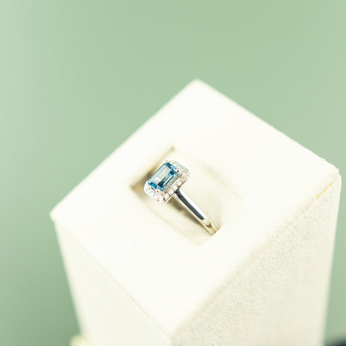 9 Karat White Gold Emerald Cut London Blue Topaz Ring
