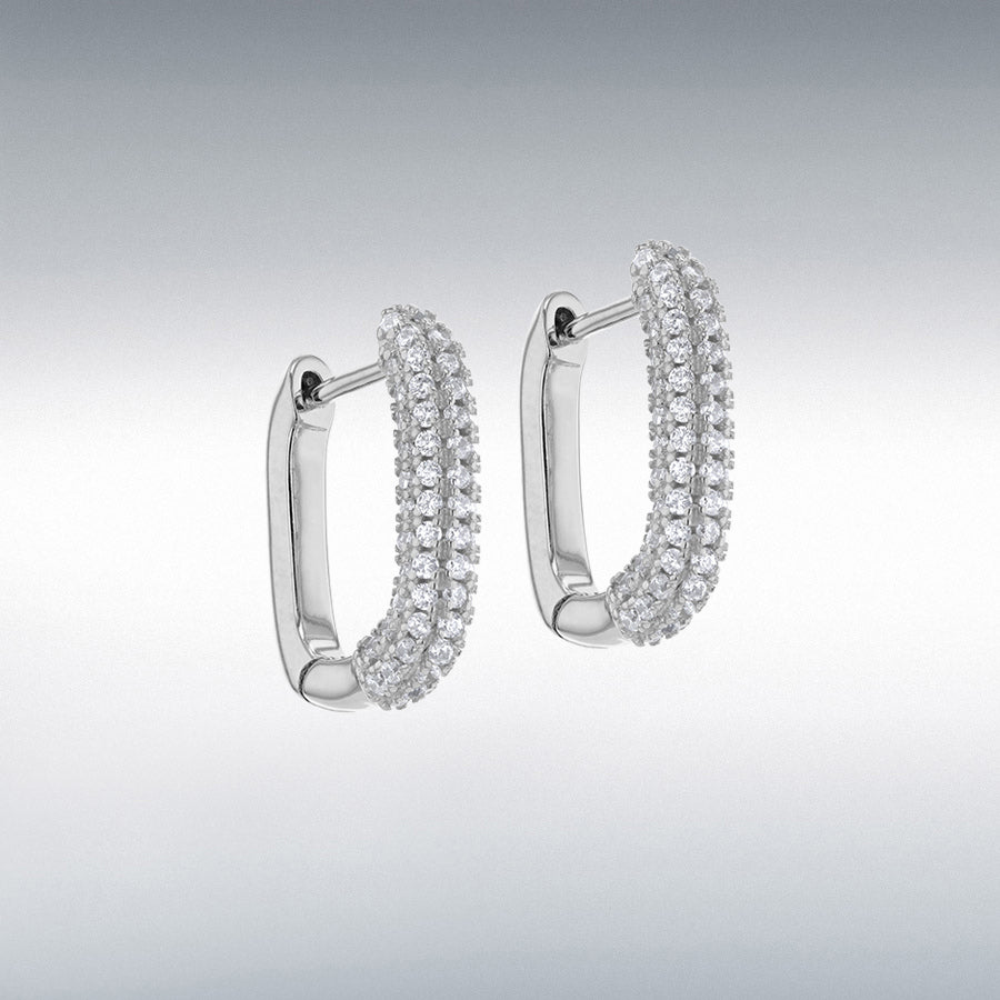 Designer inspired sterling silver pavé & polished creole earrings