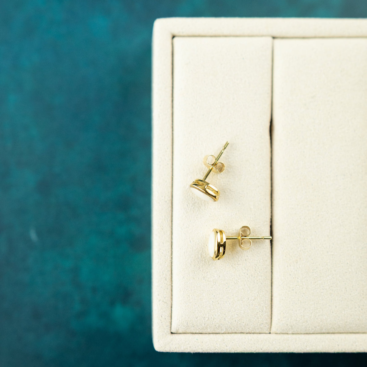 9 Karat Yellow Gold Opal Rub Over Studs