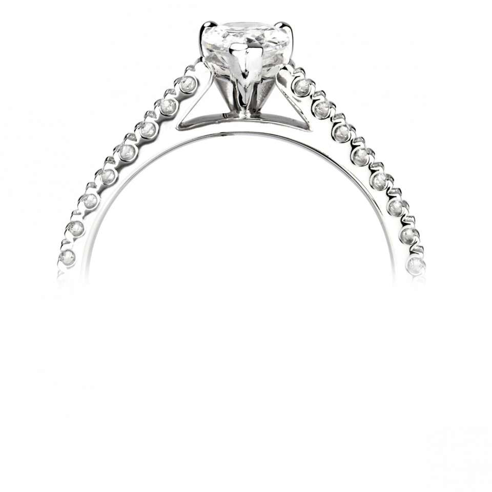 Platinum pear cut 0.70ct solitaire ring with diamond set shoulders