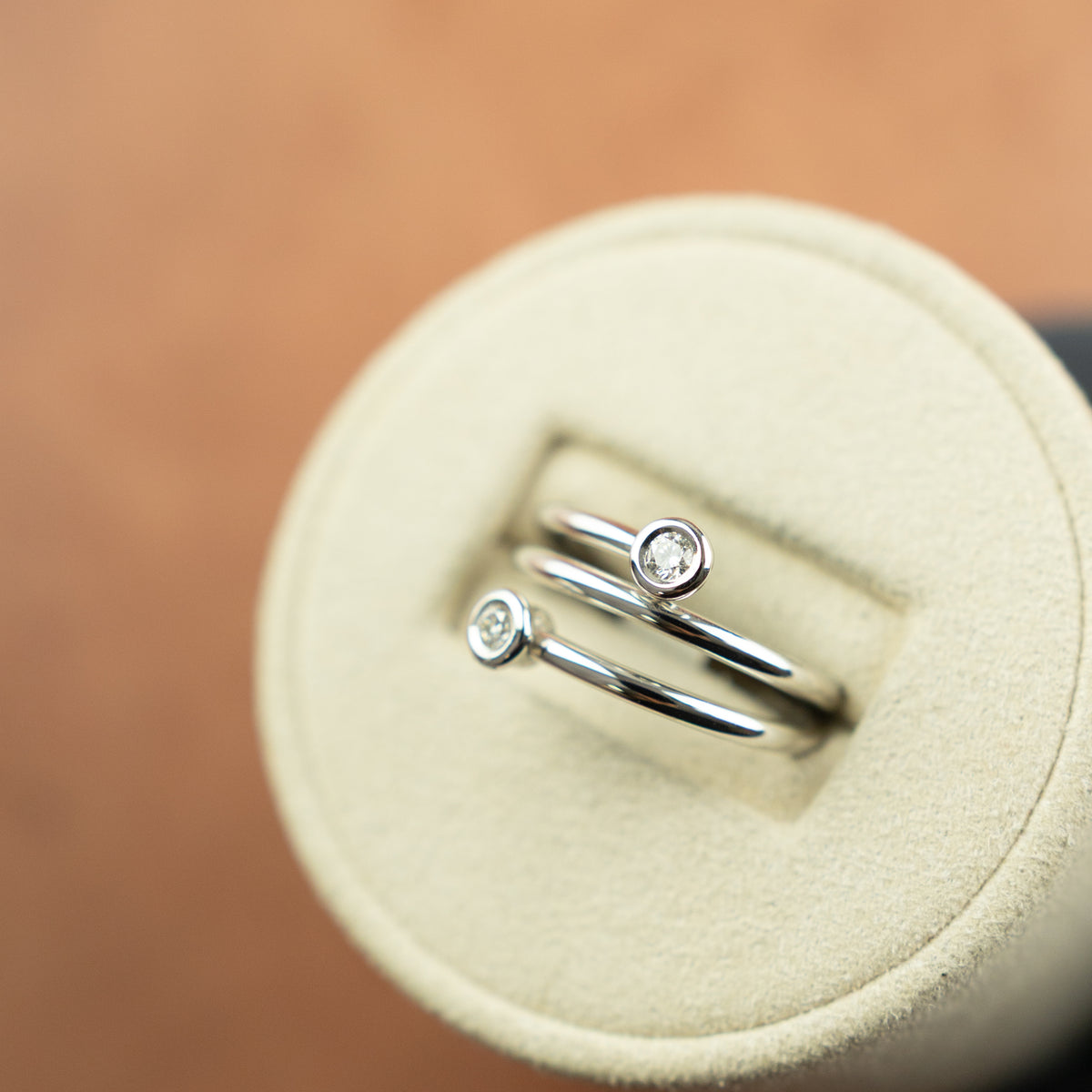 18 Karat White Gold 2 Bezel Set Diamond ring