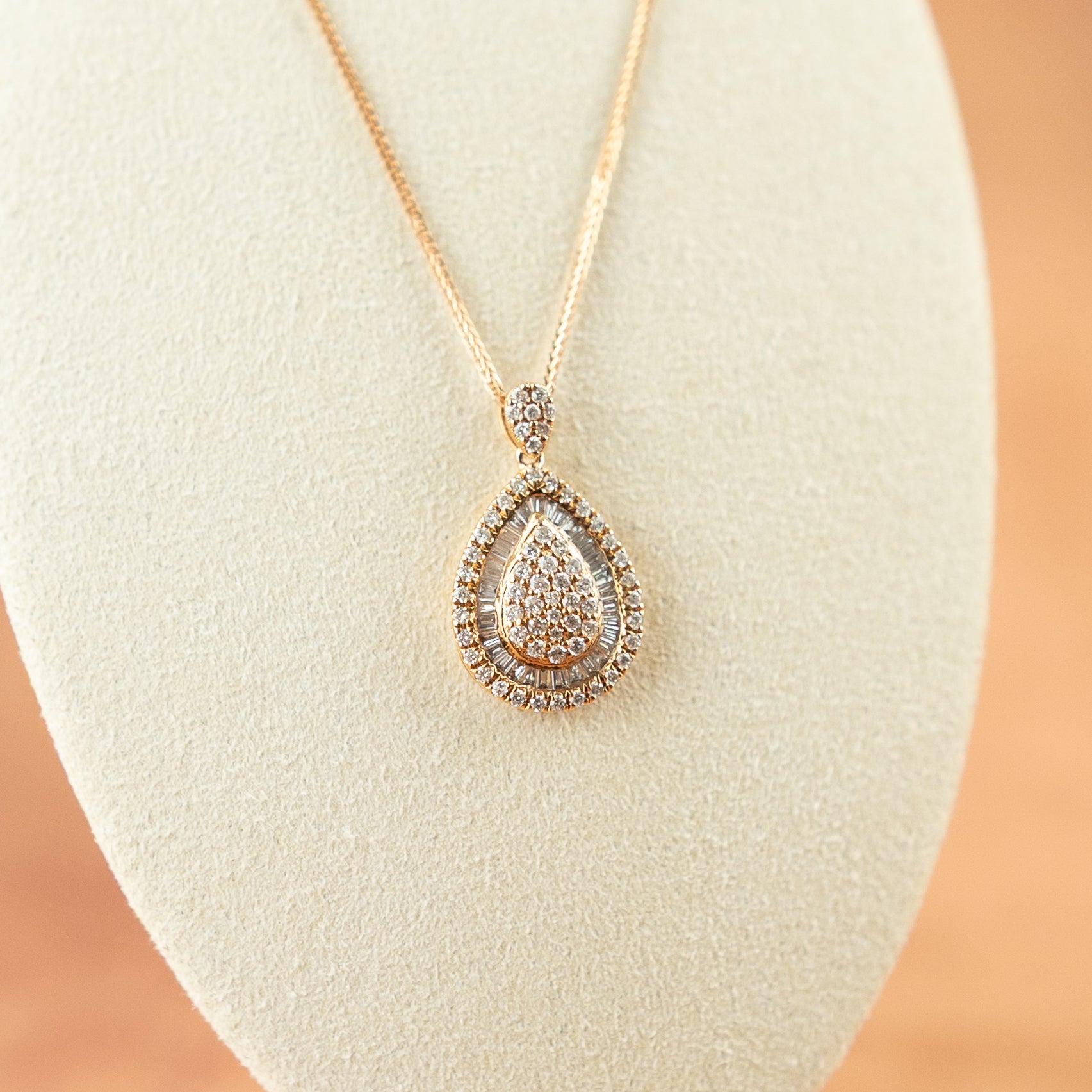 18 Karat Rose Gold Pear Cut Pendant & Earring Set