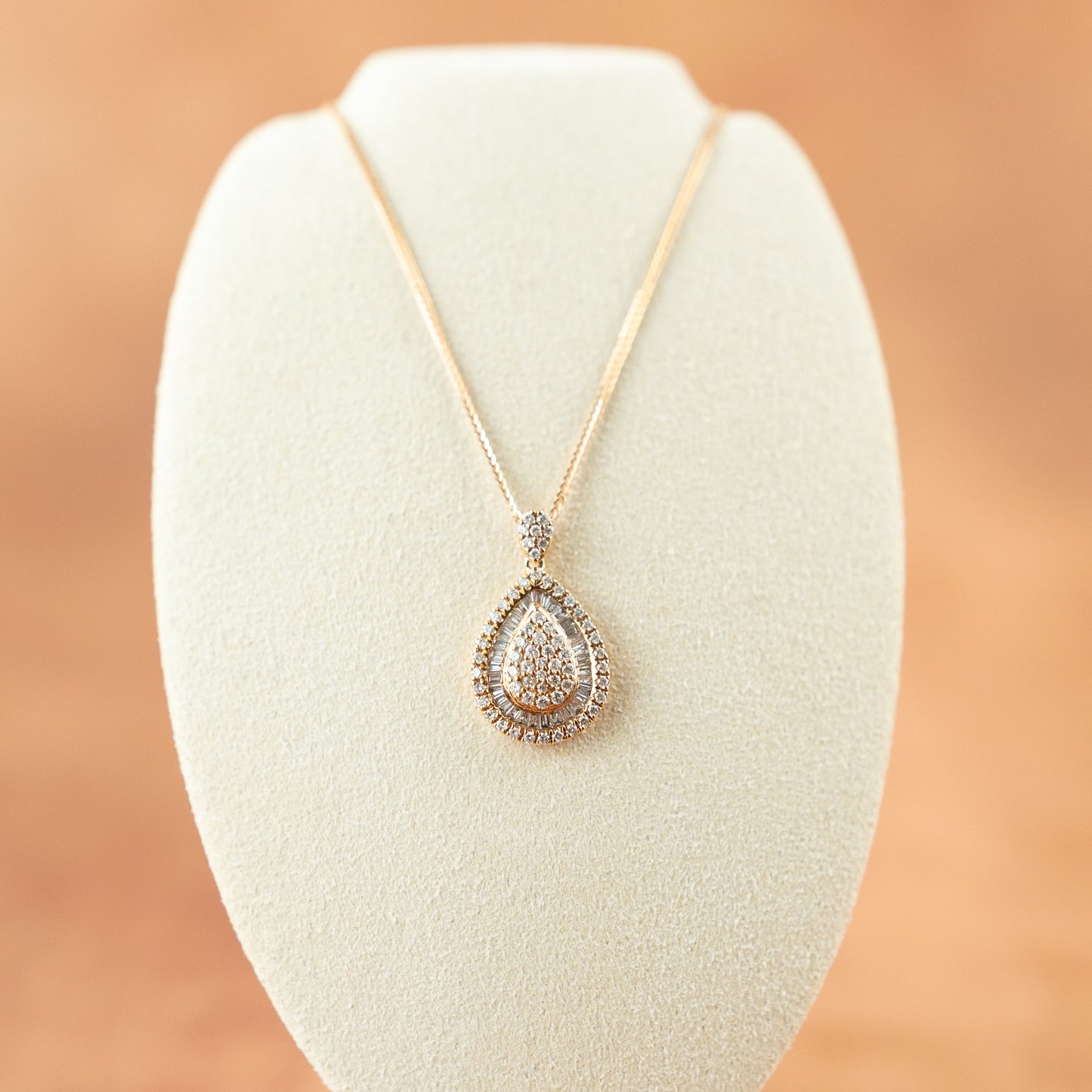 18 Karat Rose Gold Pear Cut Pendant & Earring Set