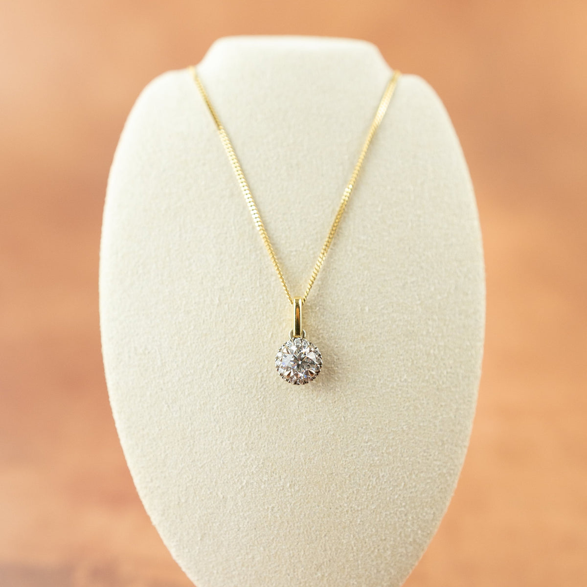 18 Karat Yellow Gold GIA Diamond Halo Pendant